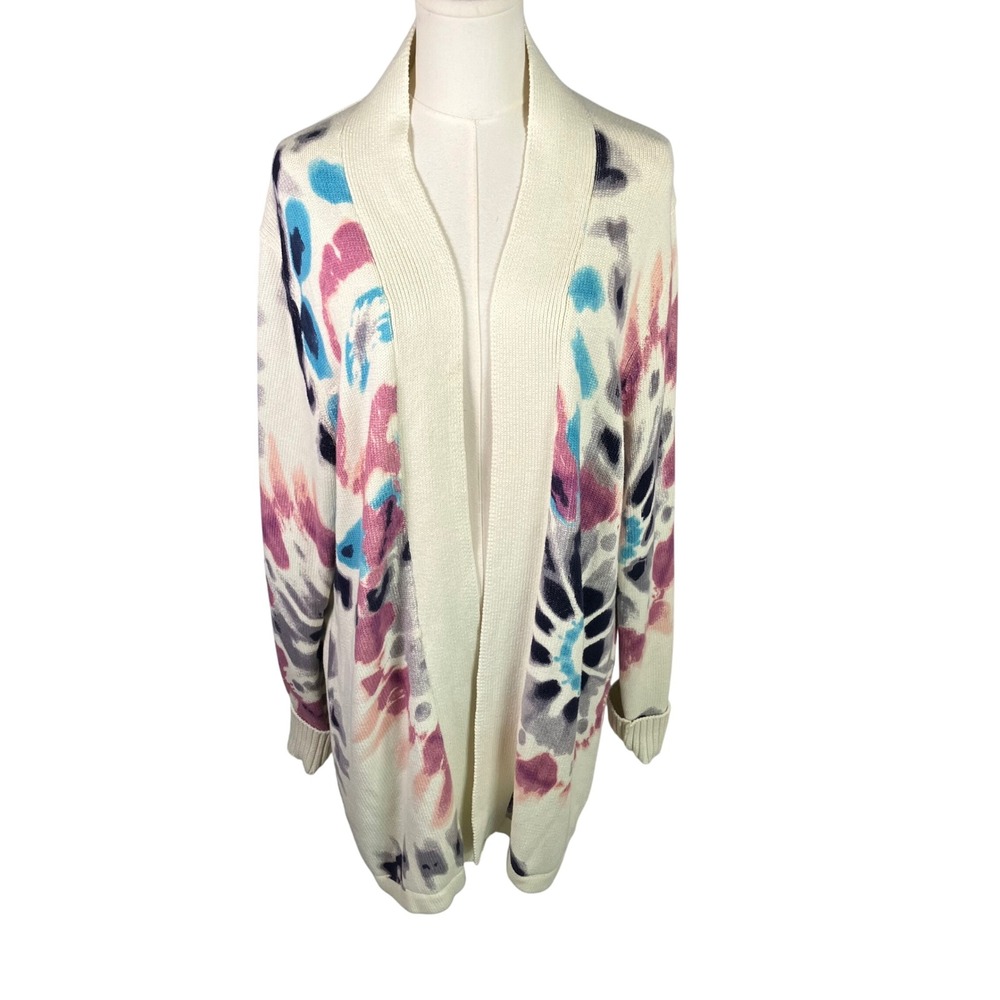 Sun Stone Womens Cardigan Sweater Medium Open Front Tie Dye‎ Knit Cotton Clean